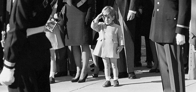 Photo by UPI photographer Stan Stearns. JFK Jr. saluting as his father's funeral cortege passes by. 