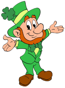 Green Gables school mascot, cartoon, Lucky the Leprechaun